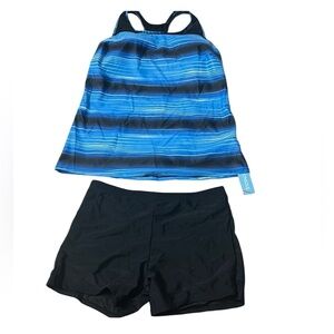 NWT Yonique From Amazon Blue And Black 2 Piece Swimwear Set Size S